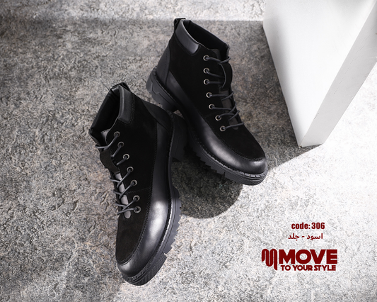 بوت رجالي جلد طبيعي برباط – شتوي عملي