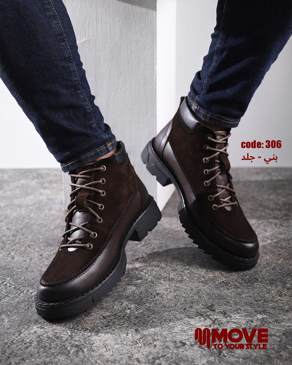 بوت رجالي جلد طبيعي برباط – شتوي عملي