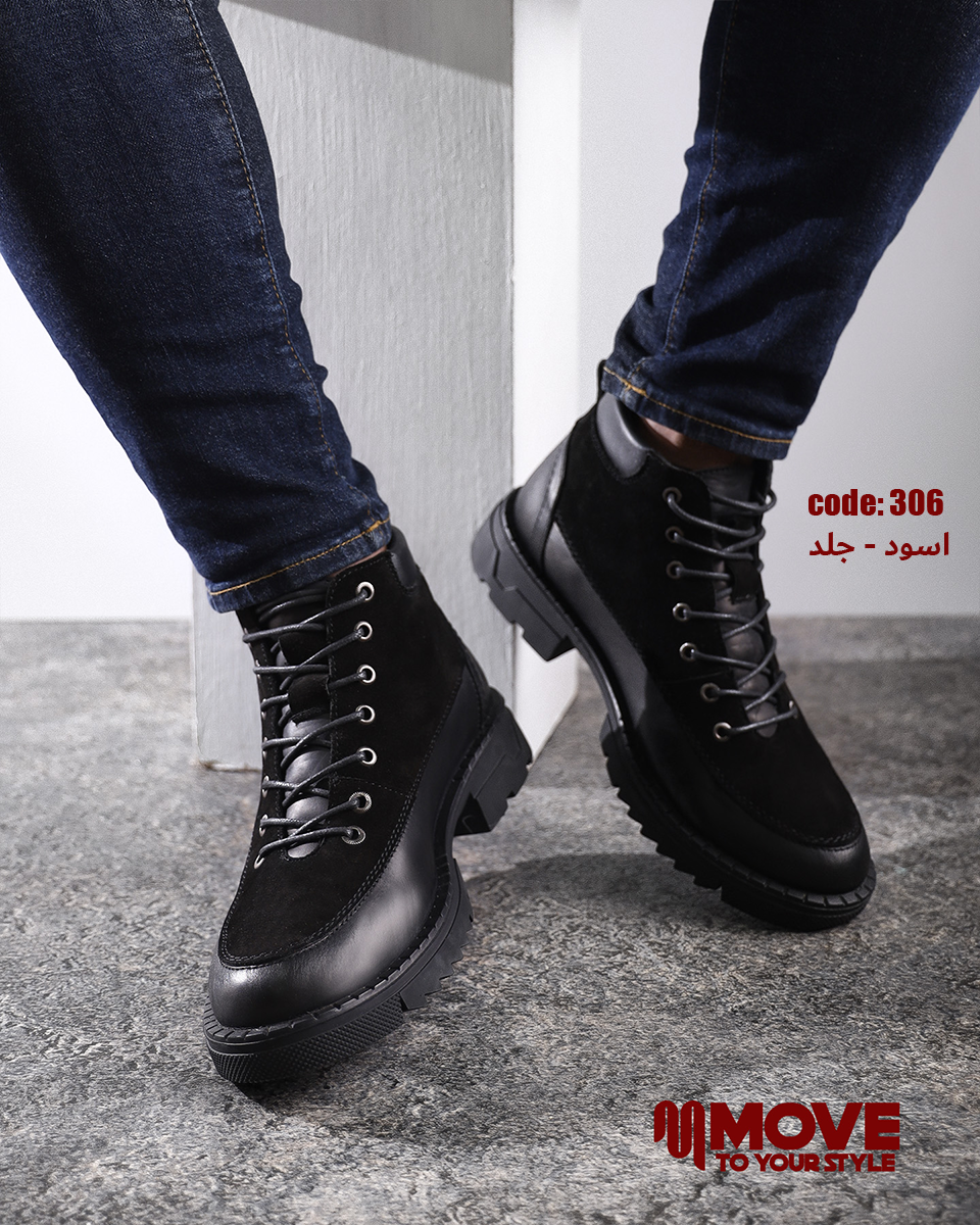 بوت رجالي جلد طبيعي برباط – شتوي عملي