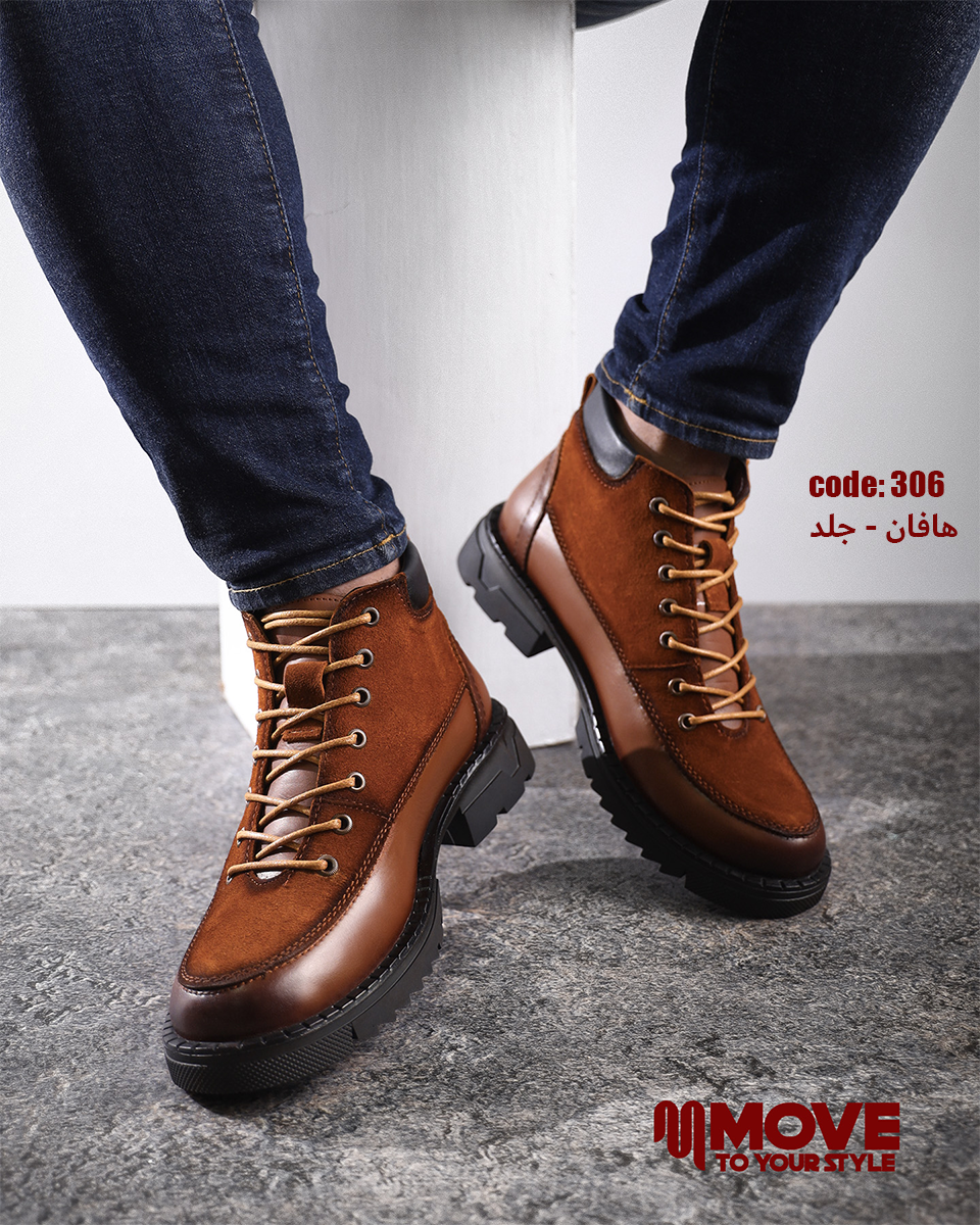 بوت رجالي جلد طبيعي برباط – شتوي عملي